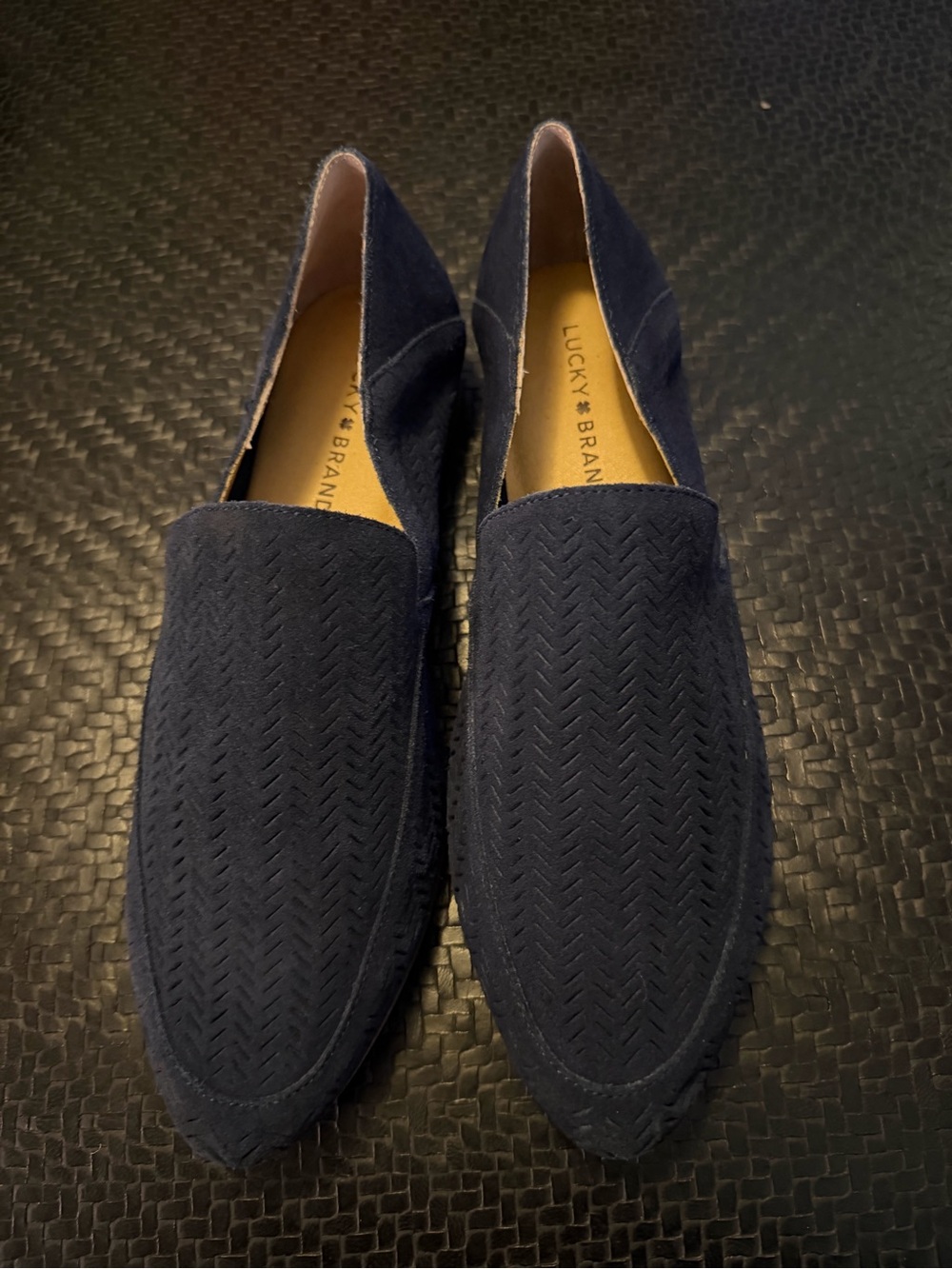 Never worn!!!! Lucky Brand Women’s Dark Blue Suede Slip-On Loafers
